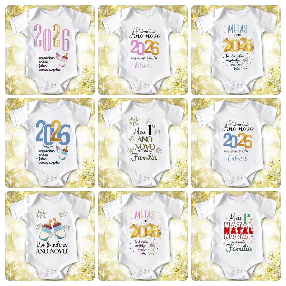 14 Artes para Camisa e Body Ano Novo 2026 Arquivo Editável 1