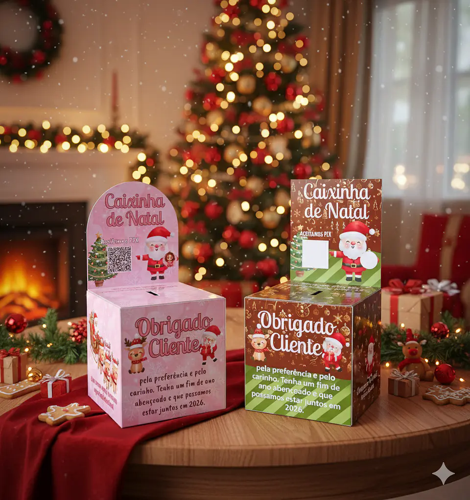 Arquivo Caixinha de Natal quadrada Rosa e Vermelha Arquivo Editável  1