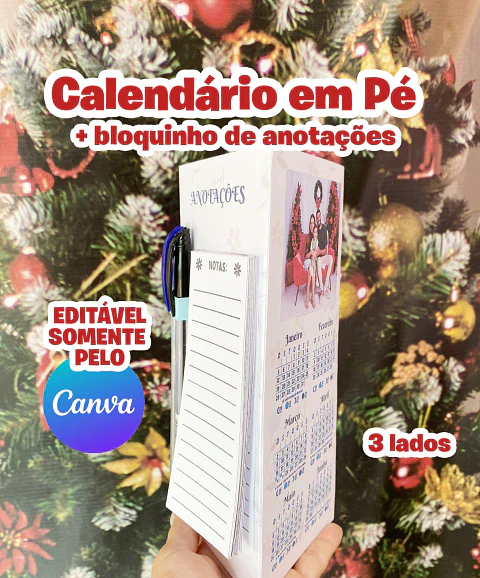 Arquivo Calendário de Mesa em Pé 3 lados Editável em Canva