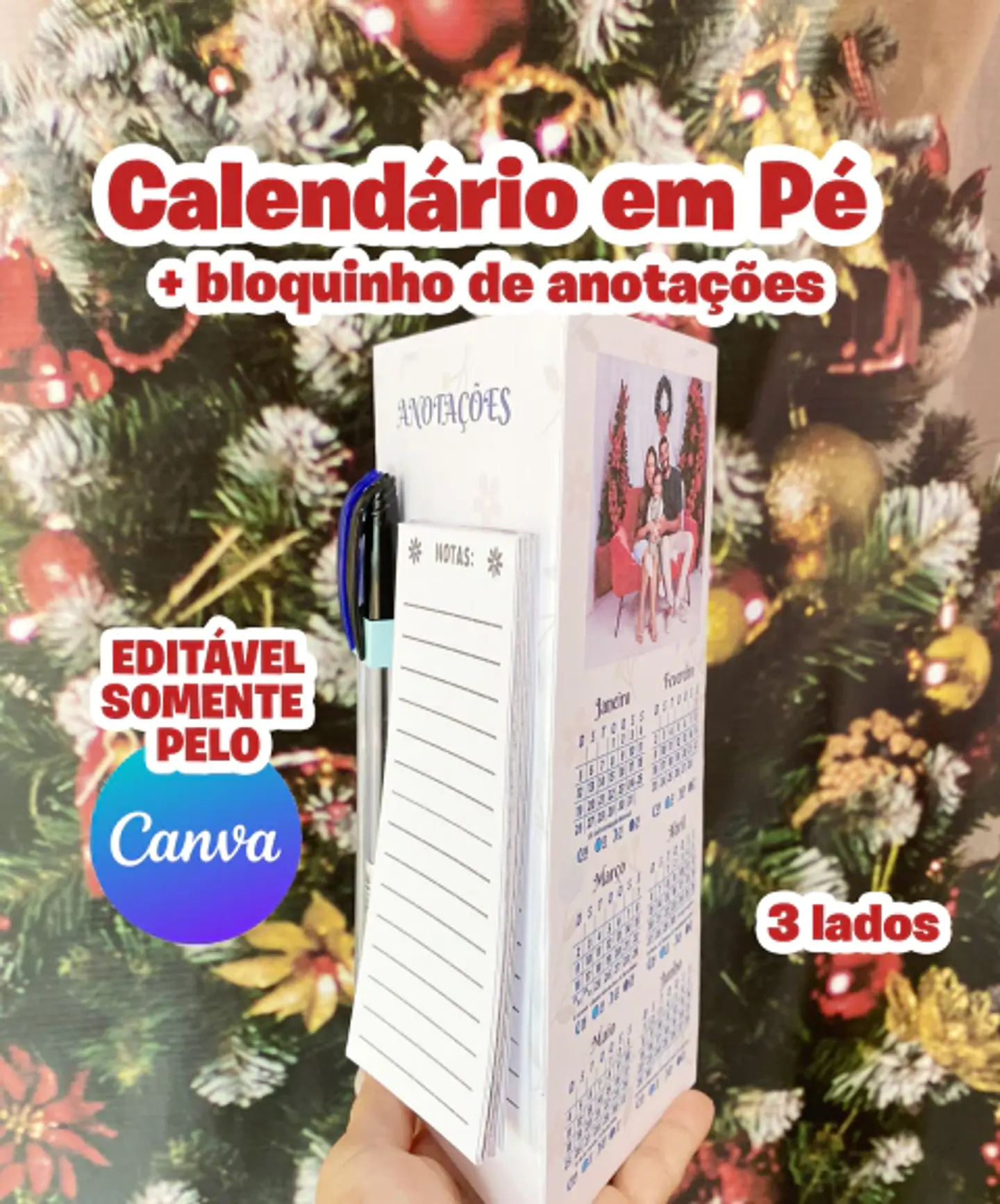 Arquivo Calendário de Mesa em Pé 3 lados Editável em Canva 1