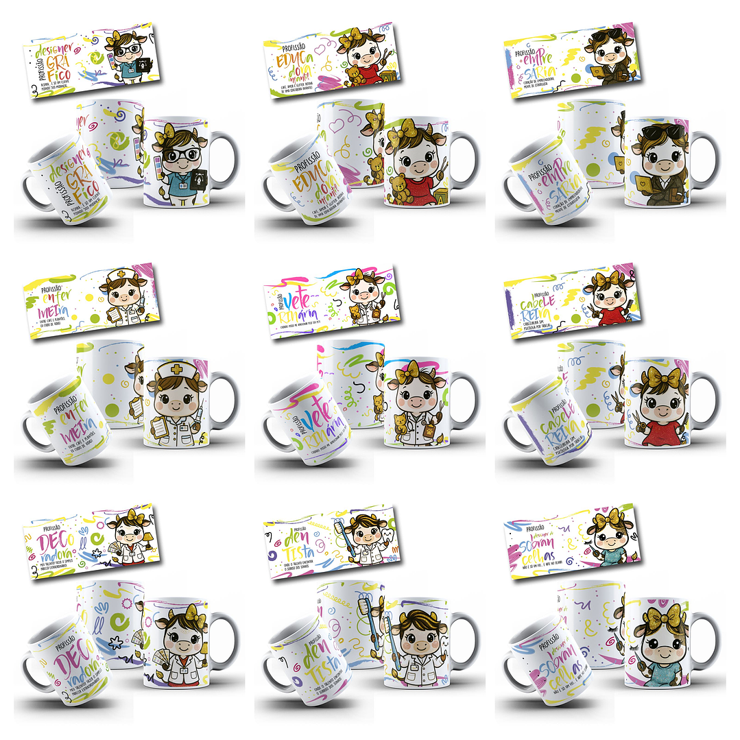 30 Artes para Caneca Vaquinhas Profissões Arquivo editável 3