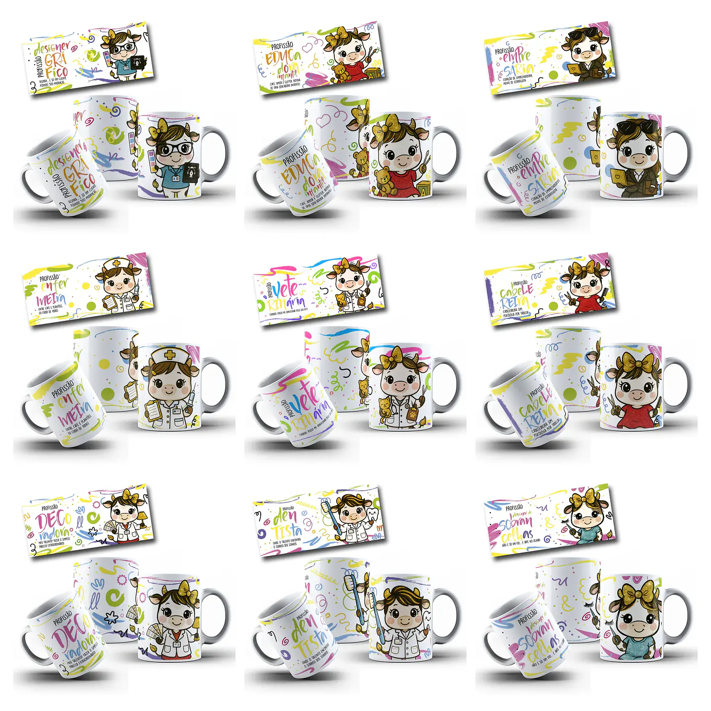 30 Artes para Caneca Vaquinhas Profissões Arquivo editável 3