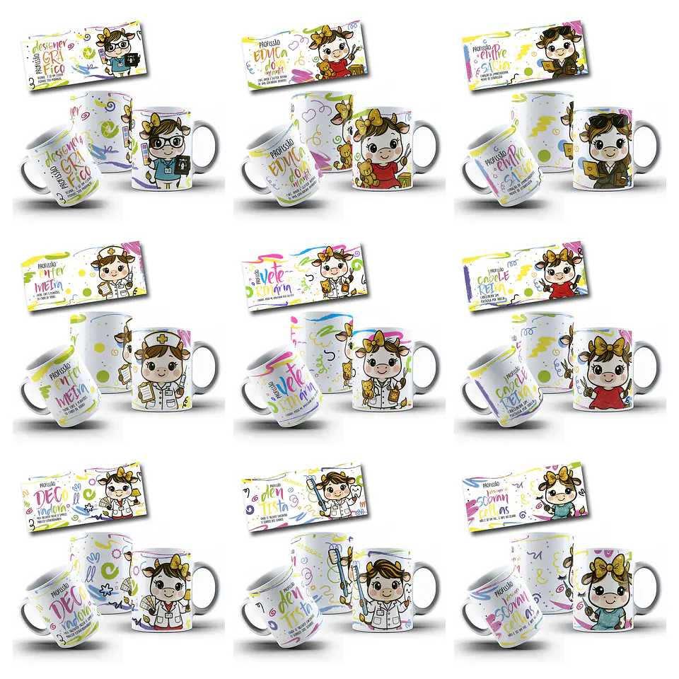30 Artes para Caneca Vaquinhas Profissões Arquivo editável 3