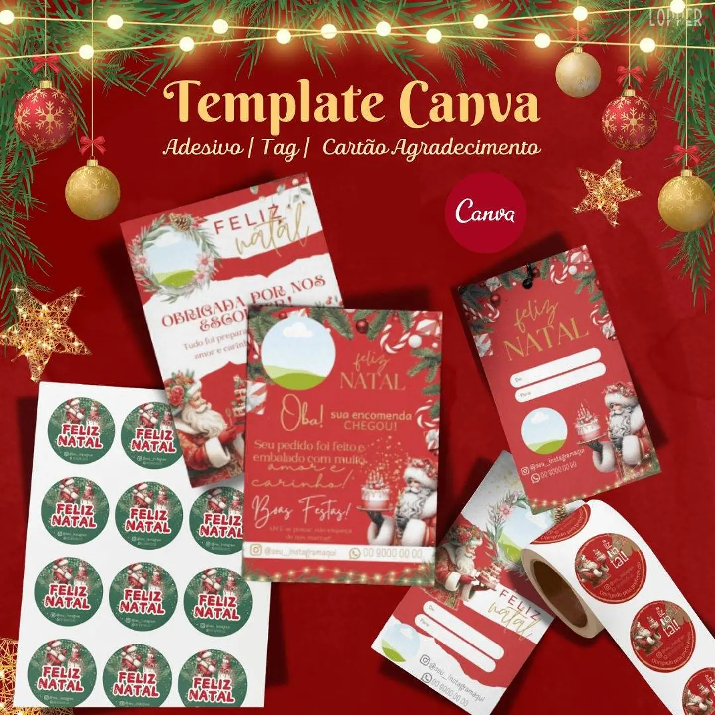 Arquivo para Natal Tag  Adesivo  Cartão Agradecimento Tradicional Arquivo Editável em Canva 1