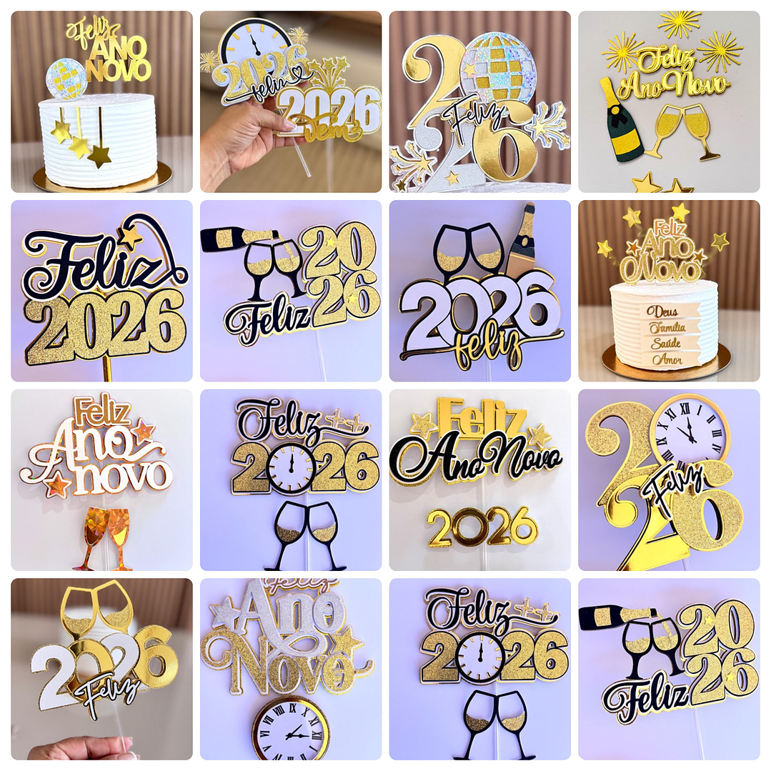 Arquivo Topo de Bolo Final de Ano Feliz 2026 Arquivo em Studio e Pdf  1