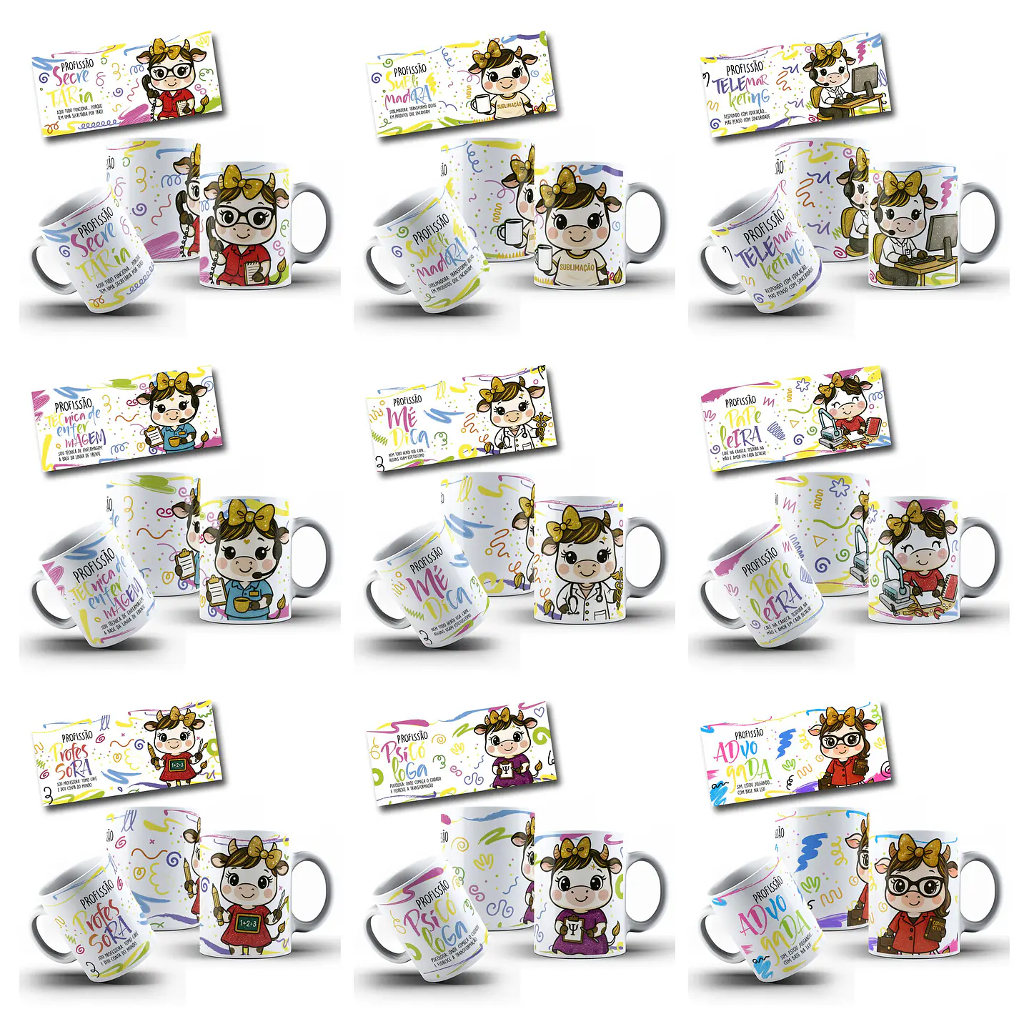 30 Artes para Caneca Vaquinhas Profissões Arquivo editável 4
