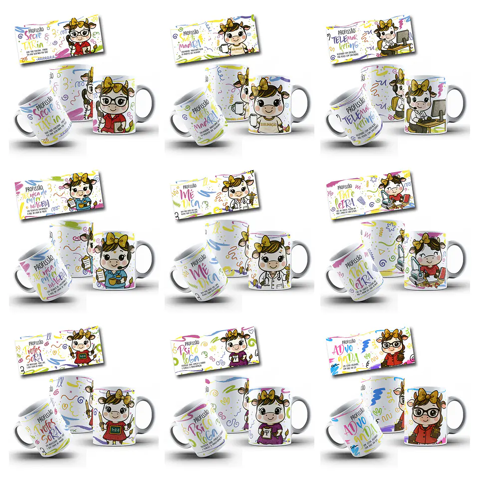 30 Artes para Caneca Vaquinhas Profissões Arquivo editável 4