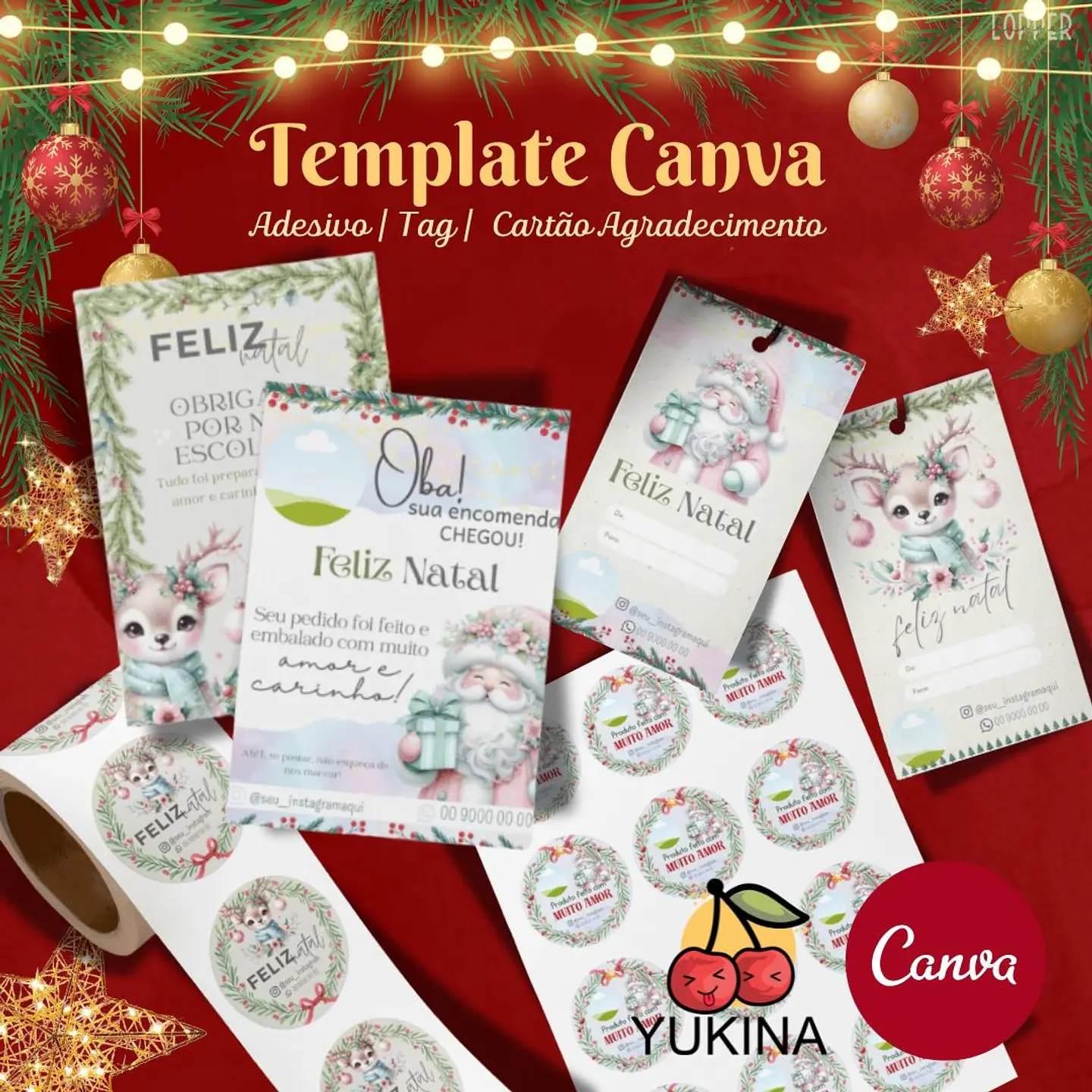 Arquivo para Natal Tag  Adesivo  Cartão Agradecimento Tradicional Arquivo Editável em Canva 2