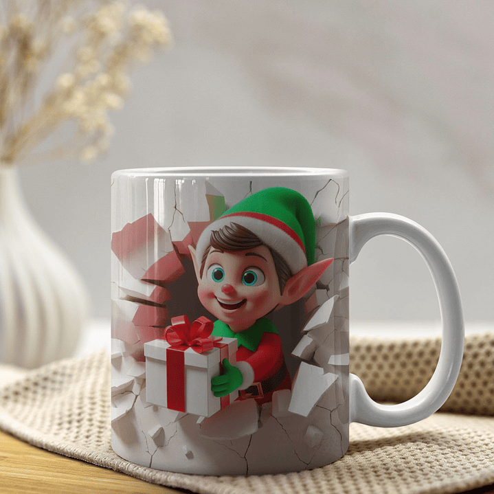 4 Artes para Caneca Duende De Natal 3d Arquivo em Jpg  2