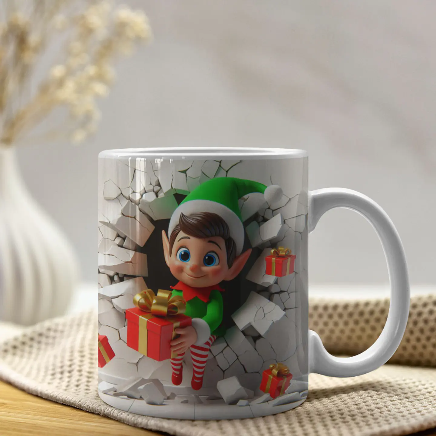 4 Artes para Caneca Duende De Natal 3d Arquivo em Jpg  4