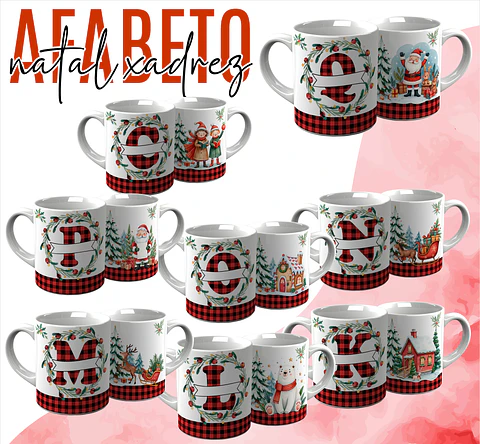 26 Artes para Caneca Alfabeto Natal Xadrez Arquivo Editável