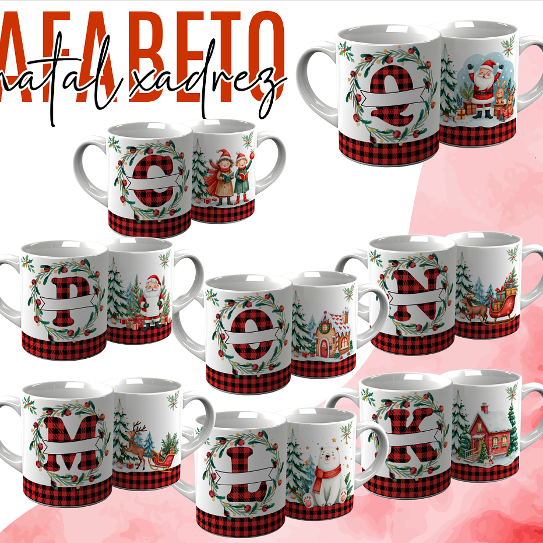 26 Artes para Caneca Alfabeto Natal Xadrez Arquivo Editável 1
