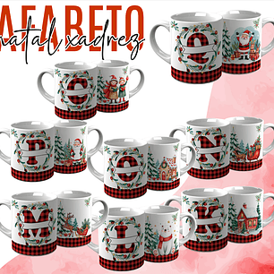 26 Artes para Caneca Alfabeto Natal Xadrez Arquivo Editável
