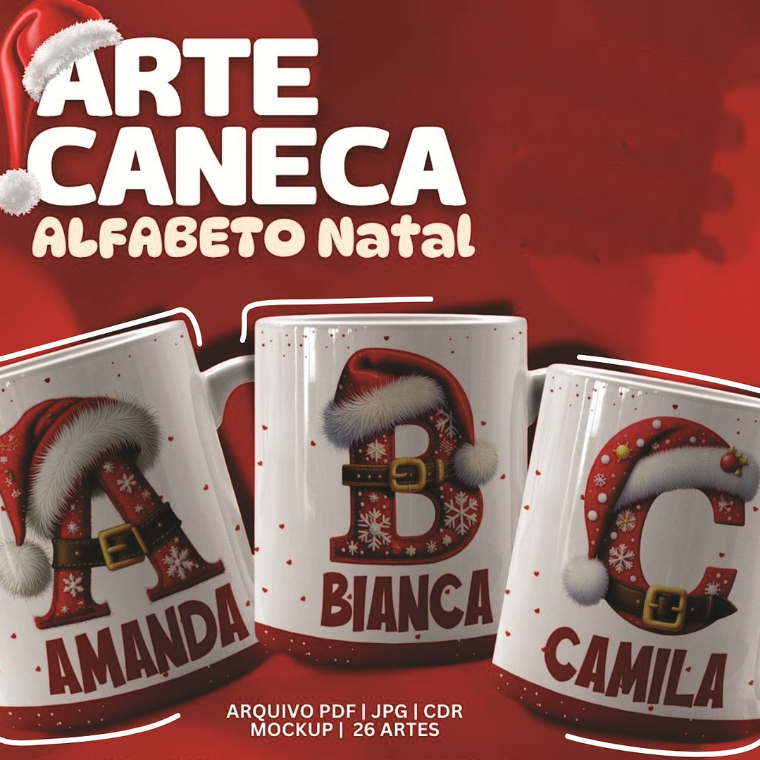 26 Artes para Caneca Alfabeto Natalino Arquivo Editável  1