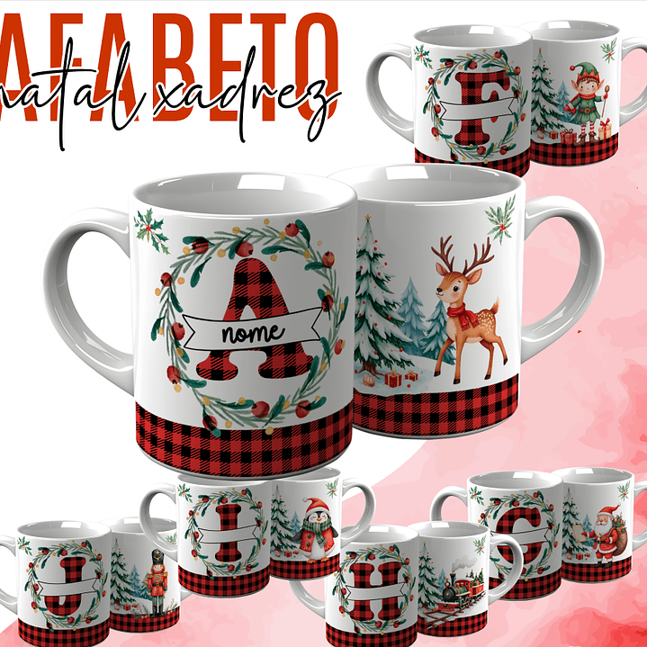 26 Artes para Caneca Alfabeto Natal Xadrez Arquivo Editável 3