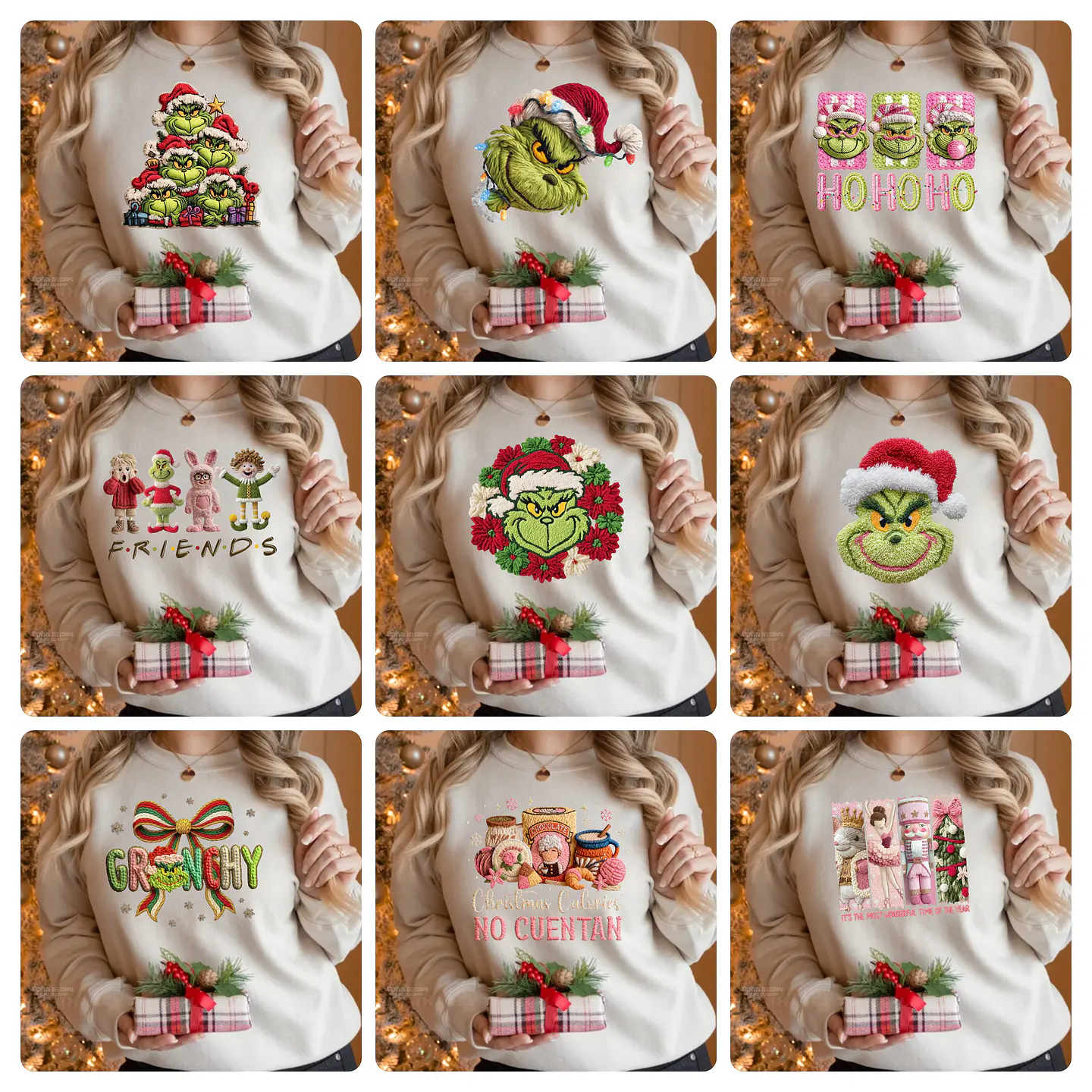 140 Artes para Camisa Tecidos de Croche Natal Arquivo em Png 1