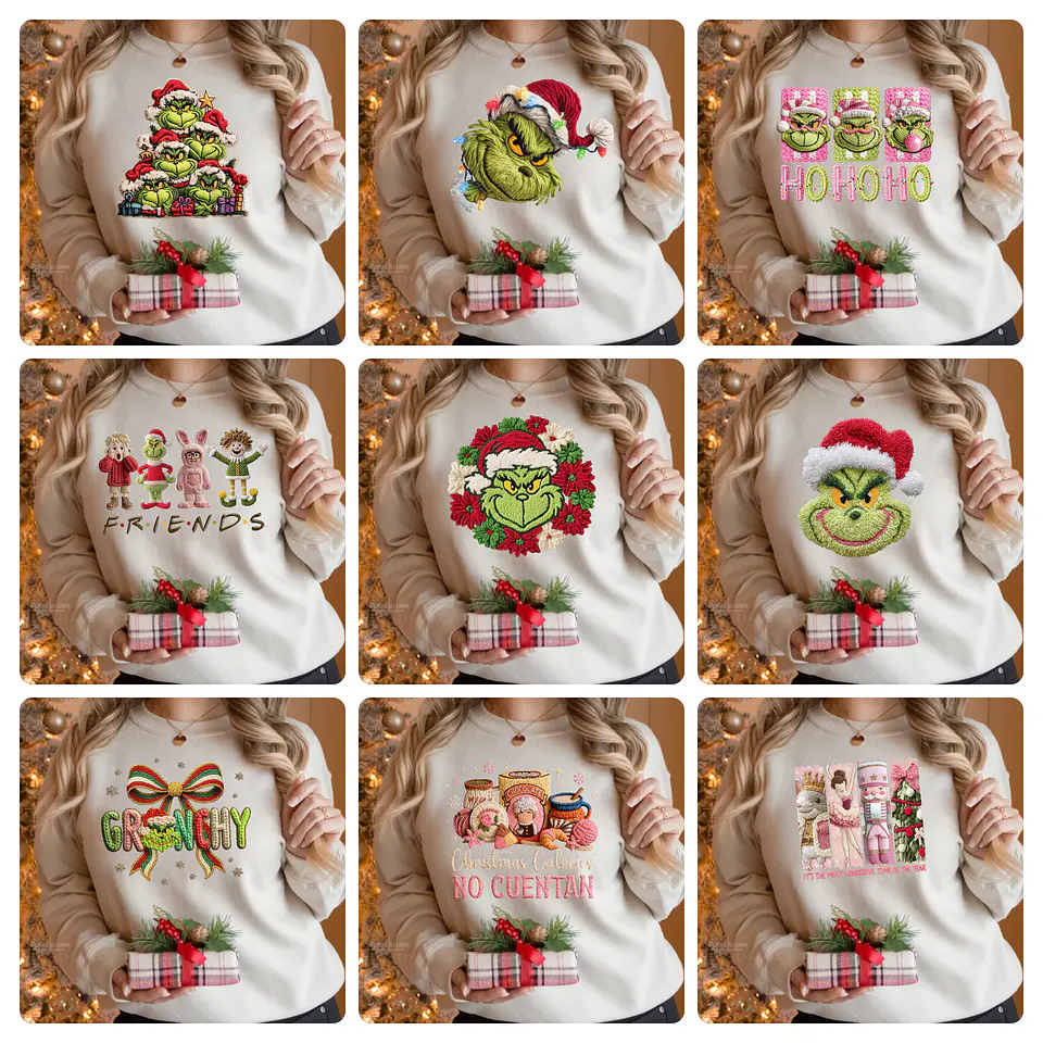 140 Artes para Camisa Tecidos de Croche Natal Arquivo em Png 1