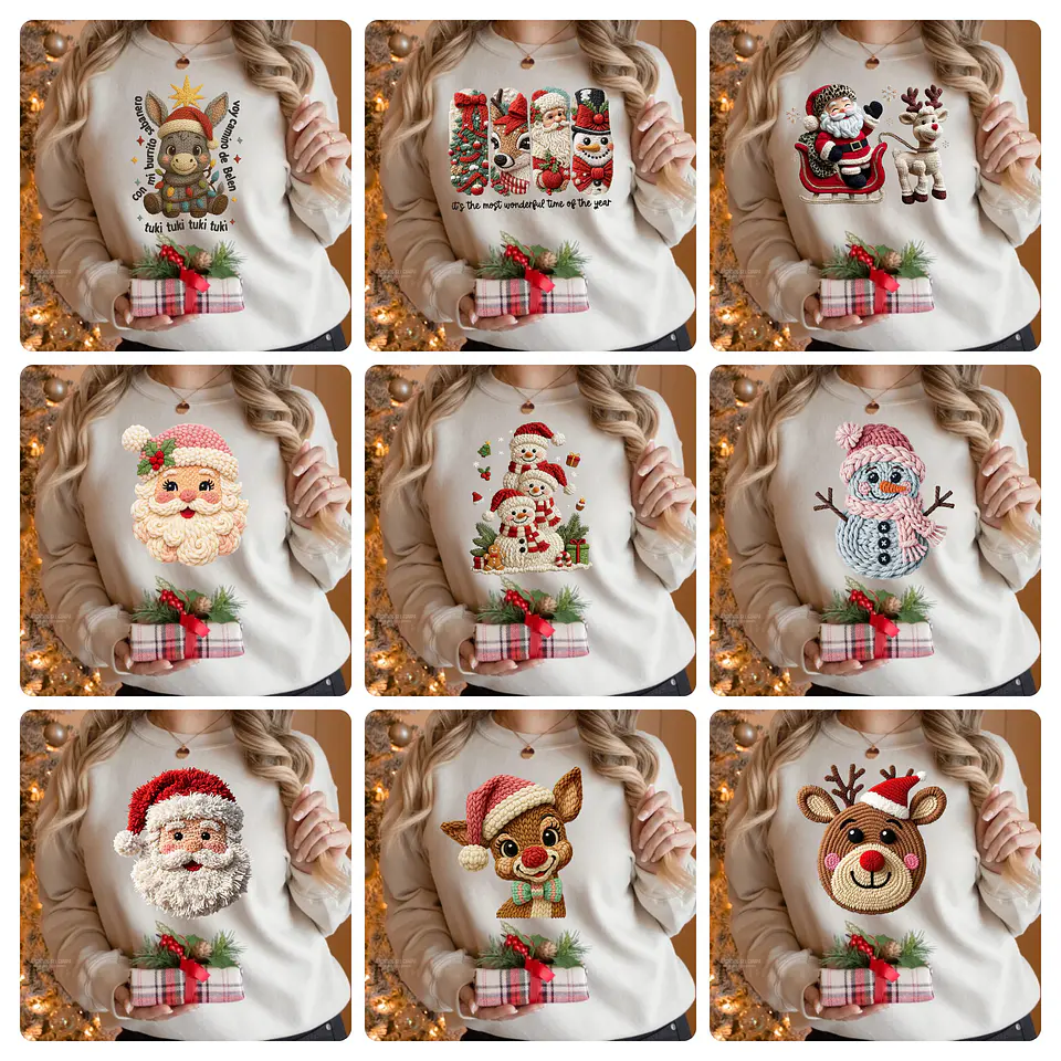 140 Artes para Camisa Tecidos de Croche Natal Arquivo em Png 2