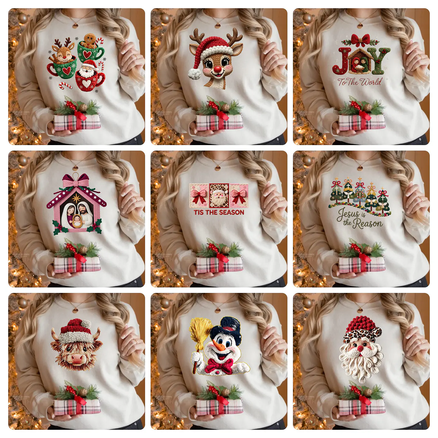 140 Artes para Camisa Tecidos de Croche Natal Arquivo em Png 3