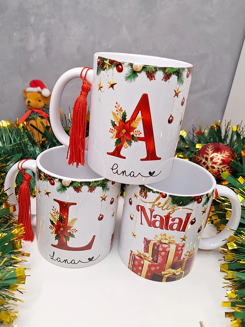 26 Artes para Caneca Alfabeto Vermelho Natalino Arquivo em Png