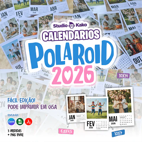Calendário Polaroid 2026 Editavel Canva Arquivos Pdf Png