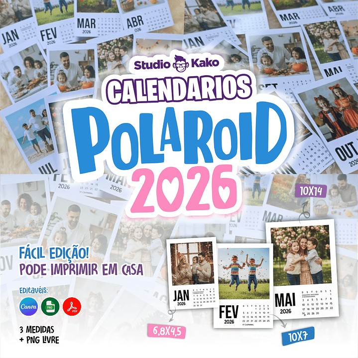 Calendário Polaroid 2026 Editavel Canva Arquivos Pdf Png 1