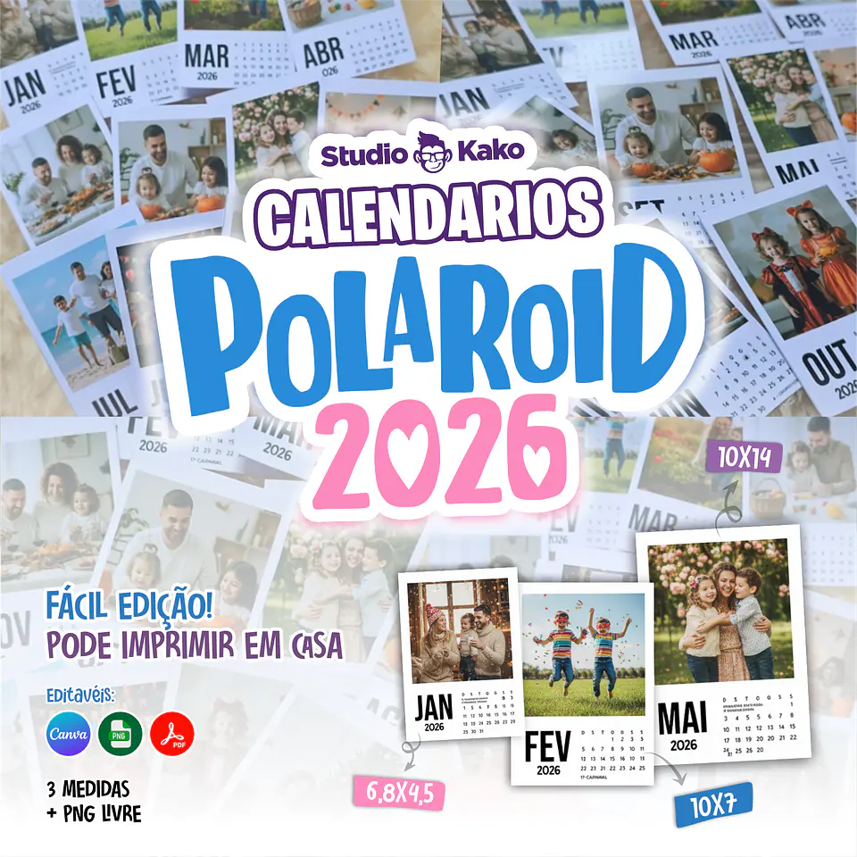 Calendário Polaroid 2026 Editavel Canva Arquivos Pdf Png 1