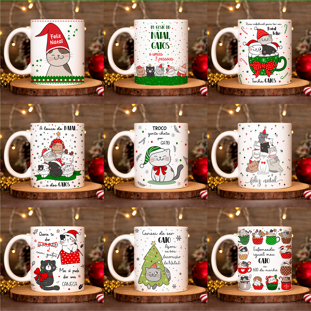 20 Artes para Caneca Natal Gatinhos em Linhas Arquivo em Png 4