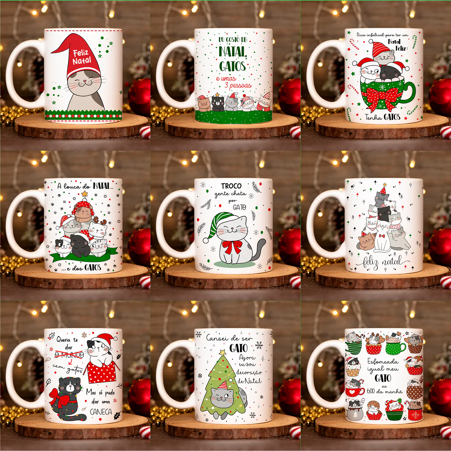 20 Artes para Caneca Natal Gatinhos em Linhas Arquivo em Png 4