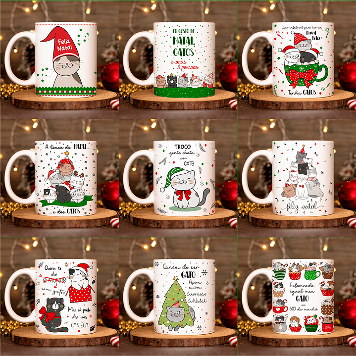 20 Artes para Caneca Natal Gatinhos em Linhas Arquivo em Png 4