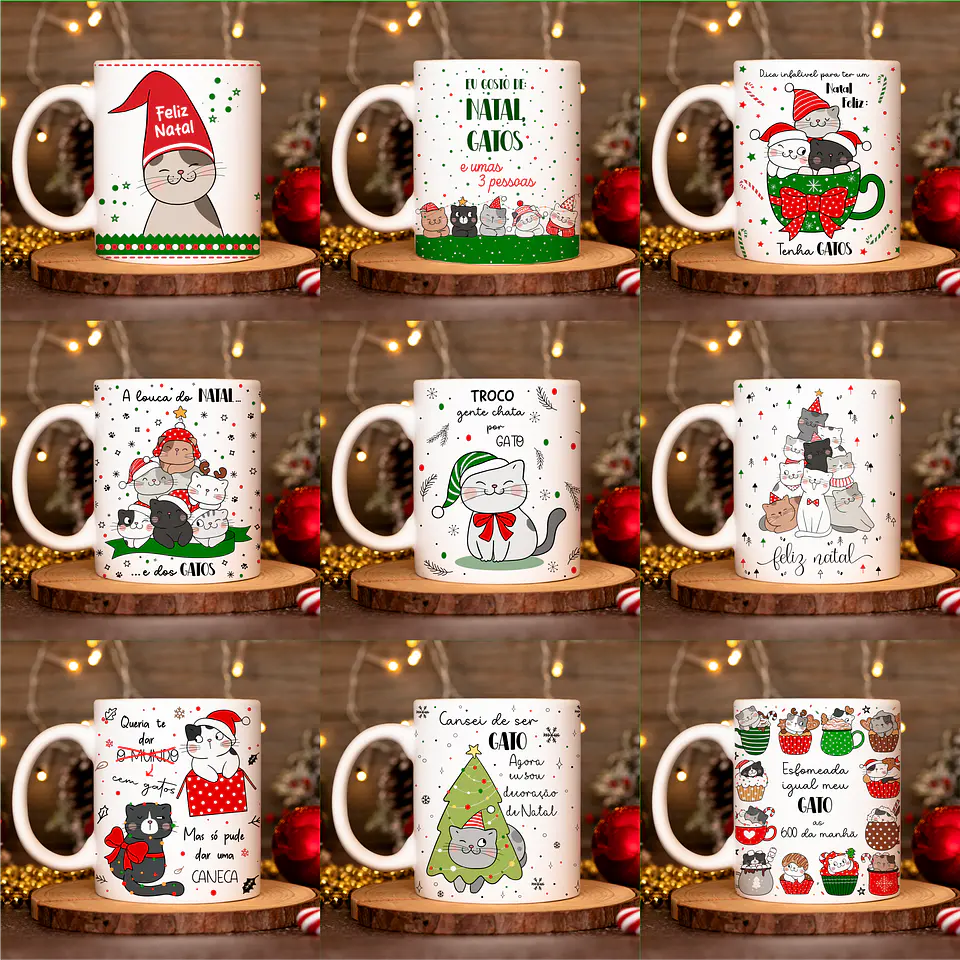 20 Artes para Caneca Natal Gatinhos em Linhas Arquivo em Png 4