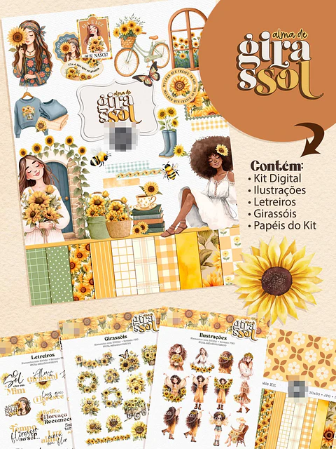 Combo encadernação + Kit digital Girassol Arquivo em Png