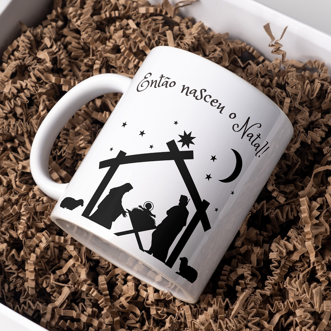Arte Caneca Então Nasceu o natal Jesus Arquivo em Jpg  2