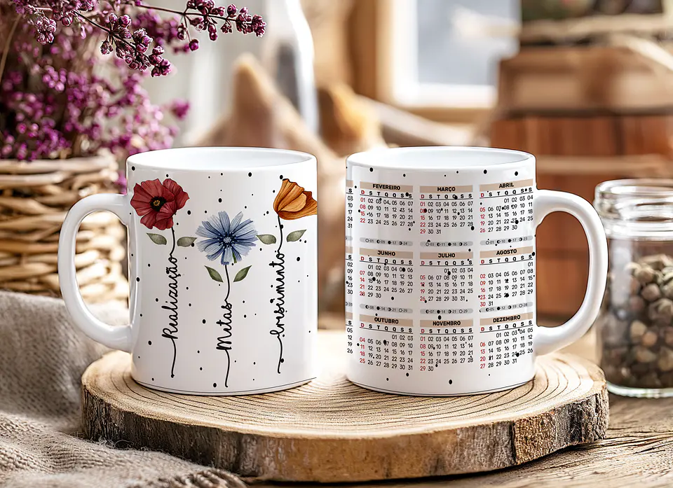 12 Artes para Caneca Calendário Ano Novo Minimalista 2026 Arquivo Editável  12