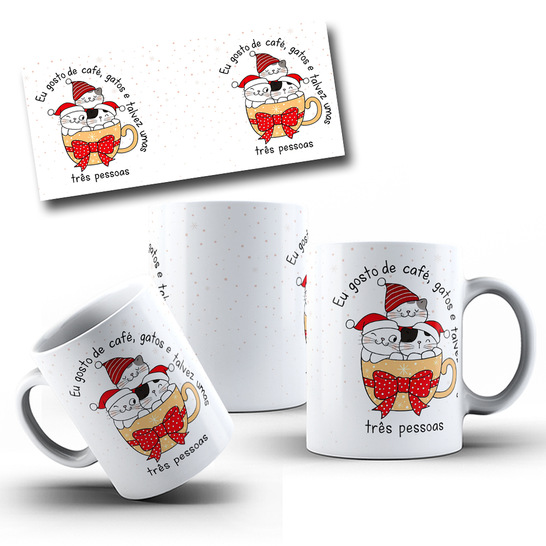 Arte Caneca Eu gosto de café, gatos e talvez umas três pessoas Arquivo em Jpg 1