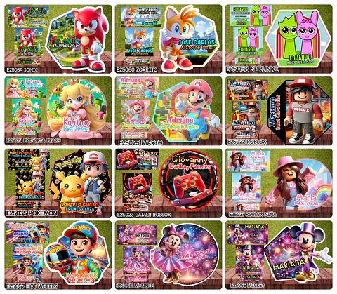 Arquivos Etiquetas Escolares Diversos temas e Personagens Editáveis 