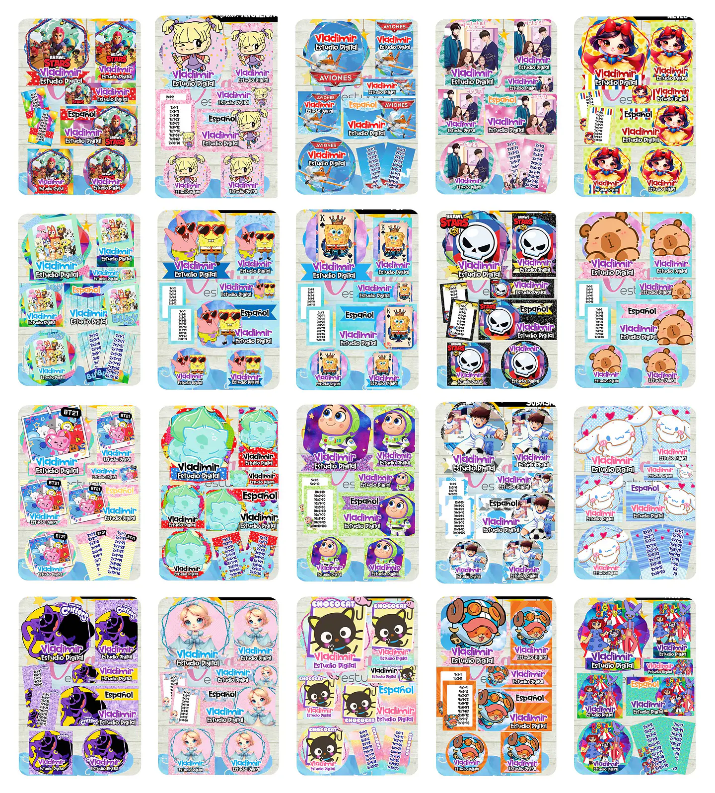 Arquivos Etiquetas Escolares Diversos temas e Personagens Editáveis  5