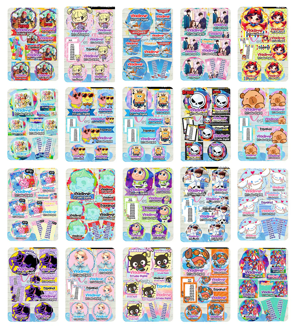 Arquivos Etiquetas Escolares Diversos temas e Personagens Editáveis  5