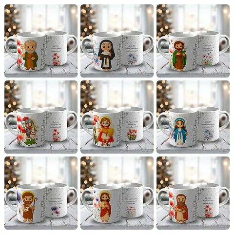 19 Artes para Caneca Santos Católicos Cute Arquivo Editável 