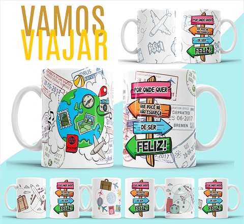 5 Artes para Caneca Viajem Arquivo Editável