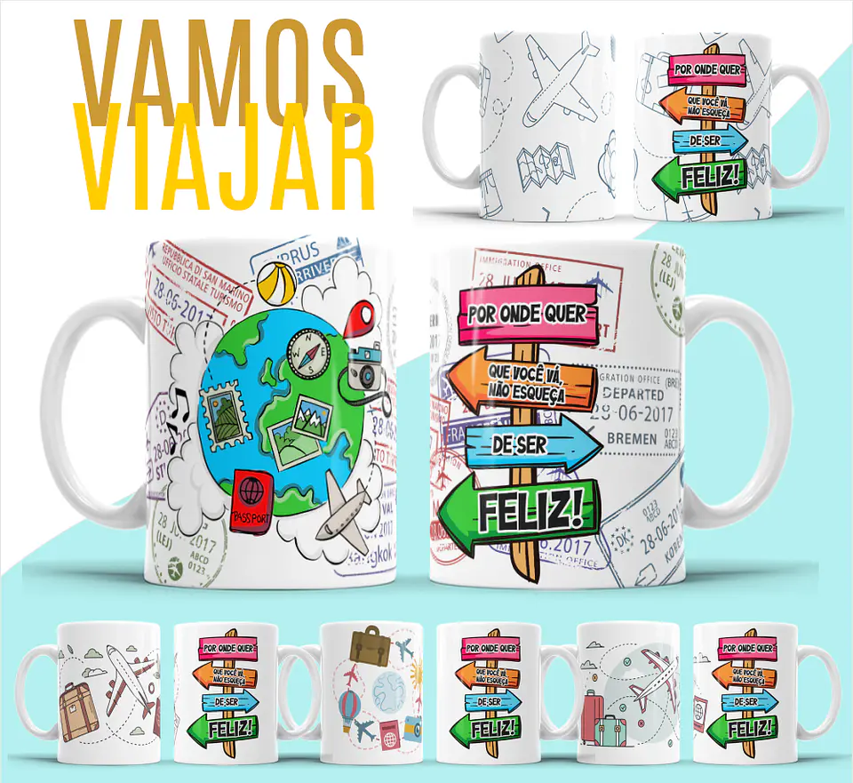 5 Artes para Caneca Viajem Arquivo Editável 1