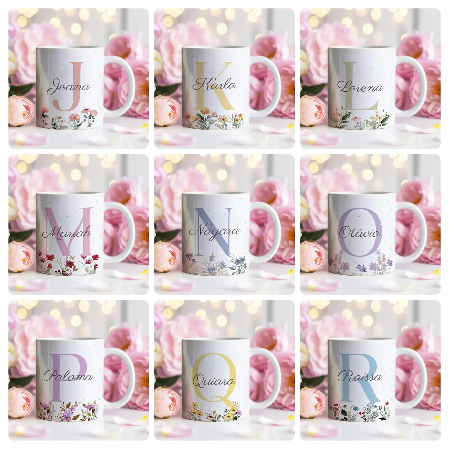 26 Artes para Caneca Alfabeto Feminino Flores Arquivo Editável  2