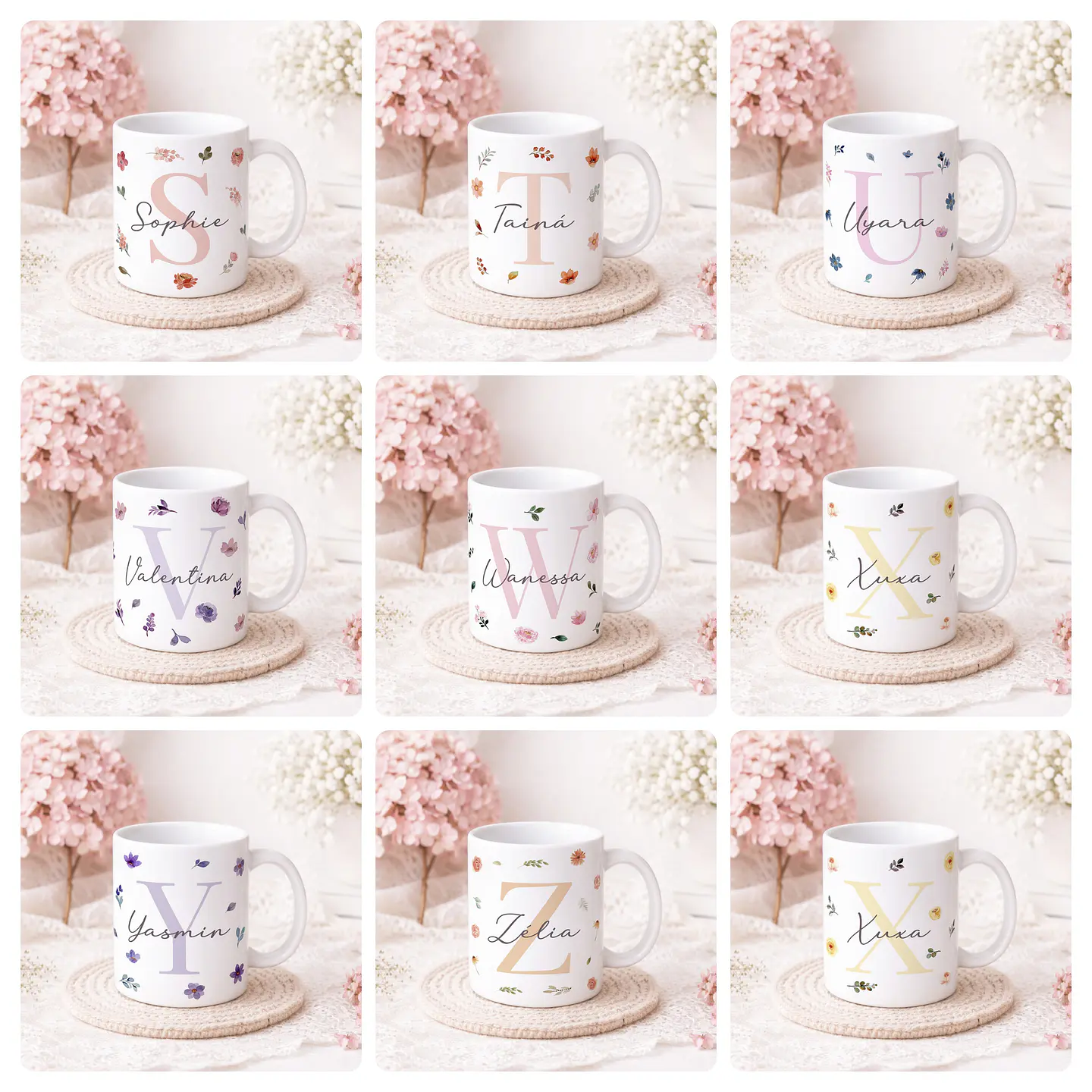 26 Artes para Canecas Alfabeto Flores Feminino Arquivo Editável  2
