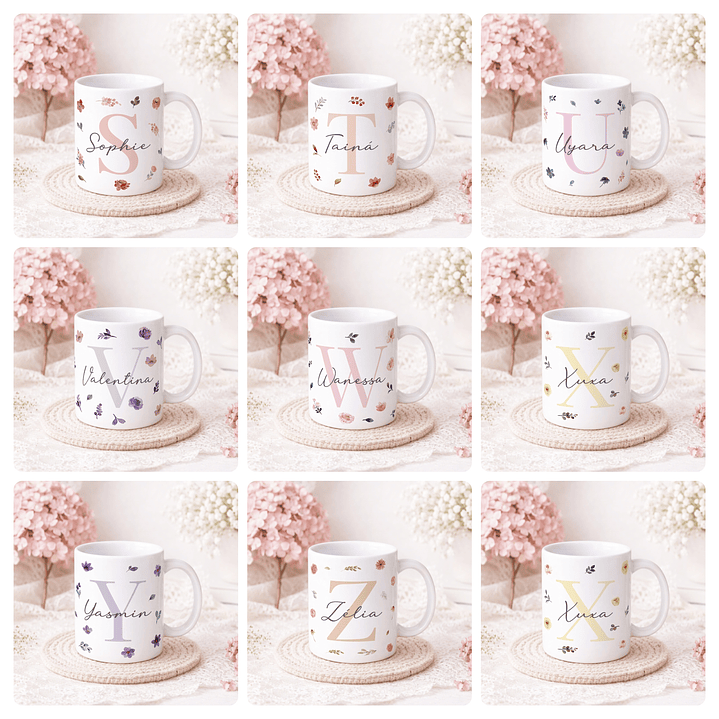 26 Artes para Canecas Alfabeto Flores Feminino Arquivo Editável  2