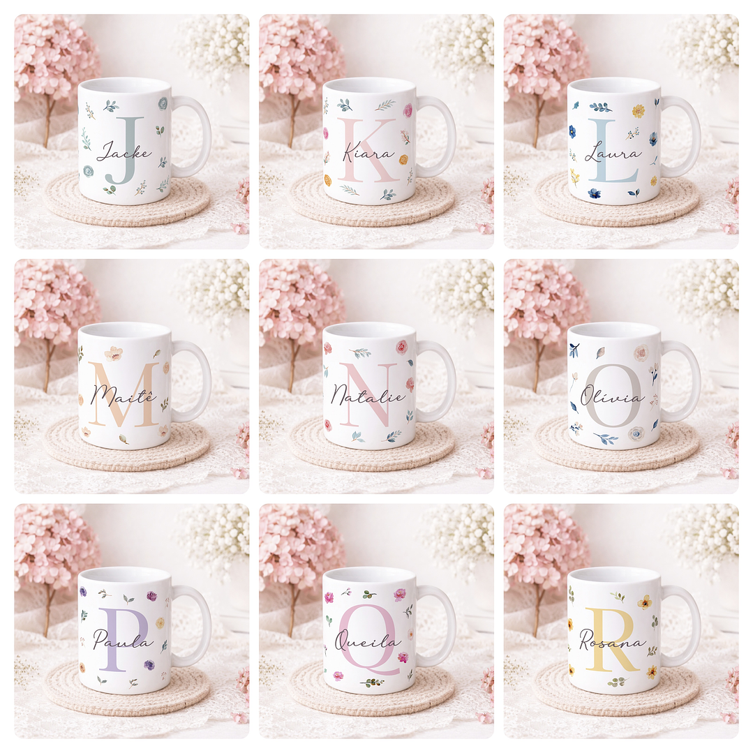 26 Artes para Canecas Alfabeto Flores Feminino Arquivo Editável  3