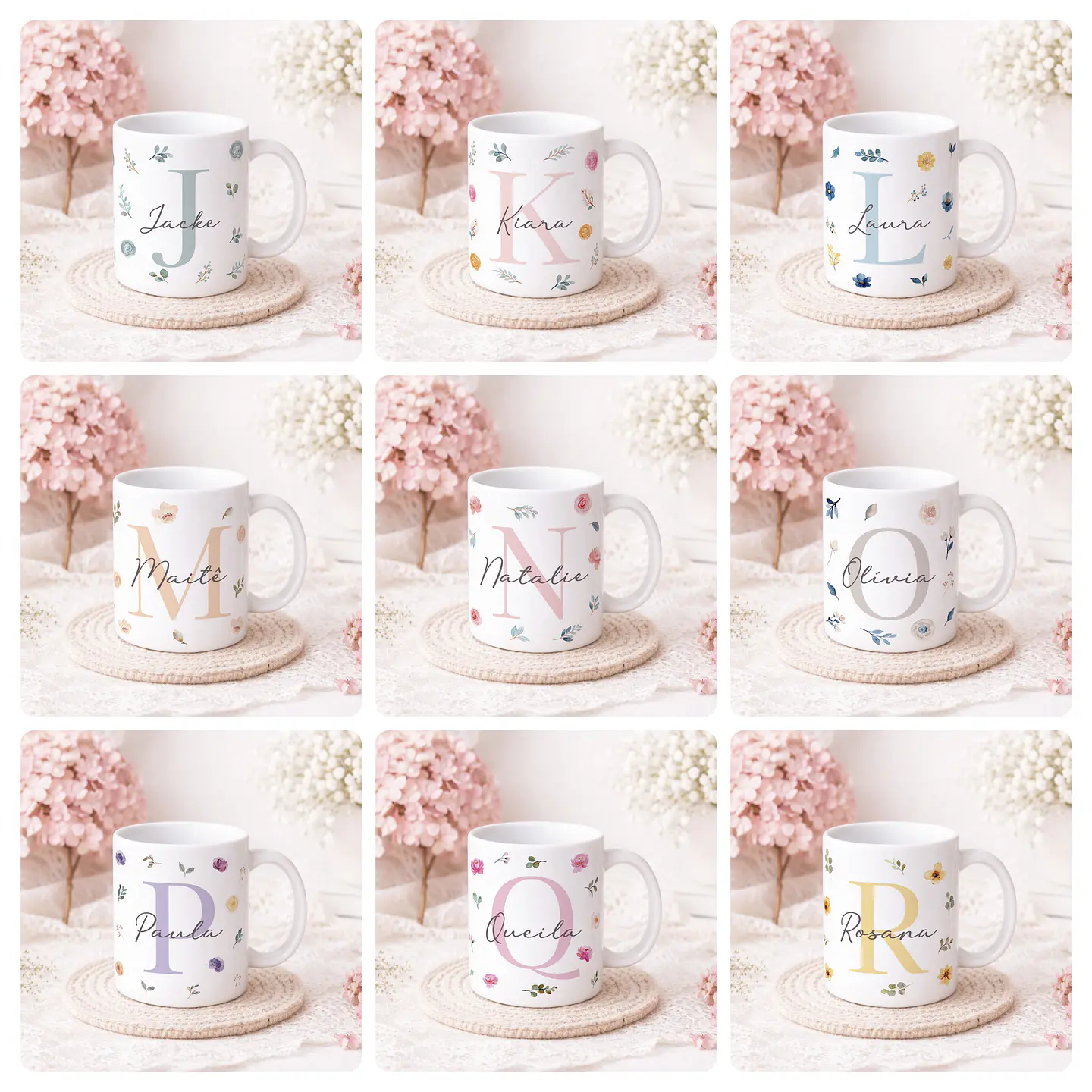 26 Artes para Canecas Alfabeto Flores Feminino Arquivo Editável  3