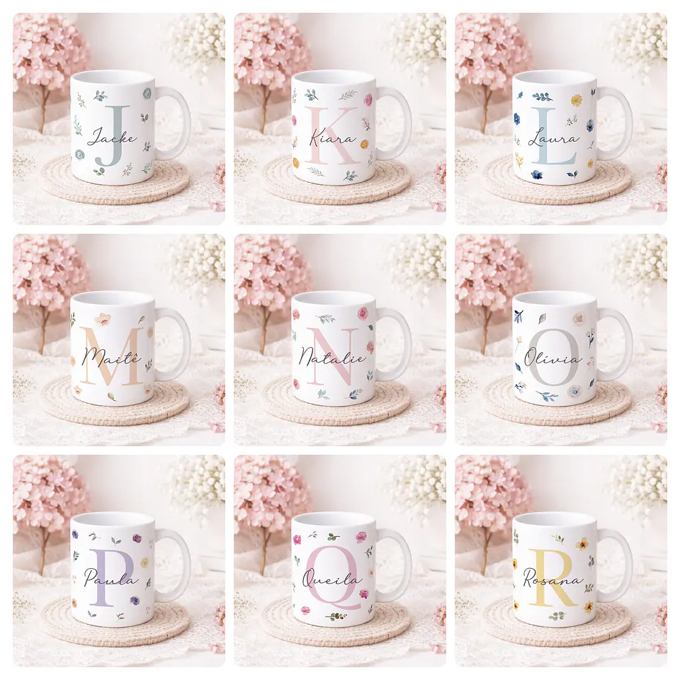 26 Artes para Canecas Alfabeto Flores Feminino Arquivo Editável  3