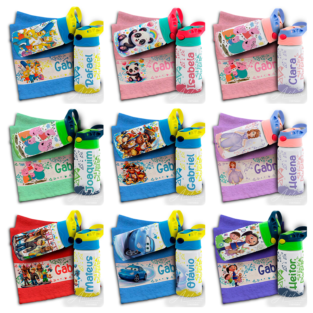 165 Artes para Toalinha Squeeze e Caneca Personagens Volta as Aulas Arquivo Editável  4