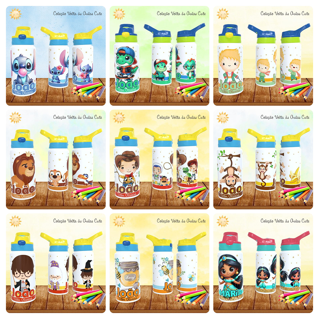 165 Artes para Toalinha Squeeze e Caneca Personagens Volta as Aulas Arquivo Editável  15