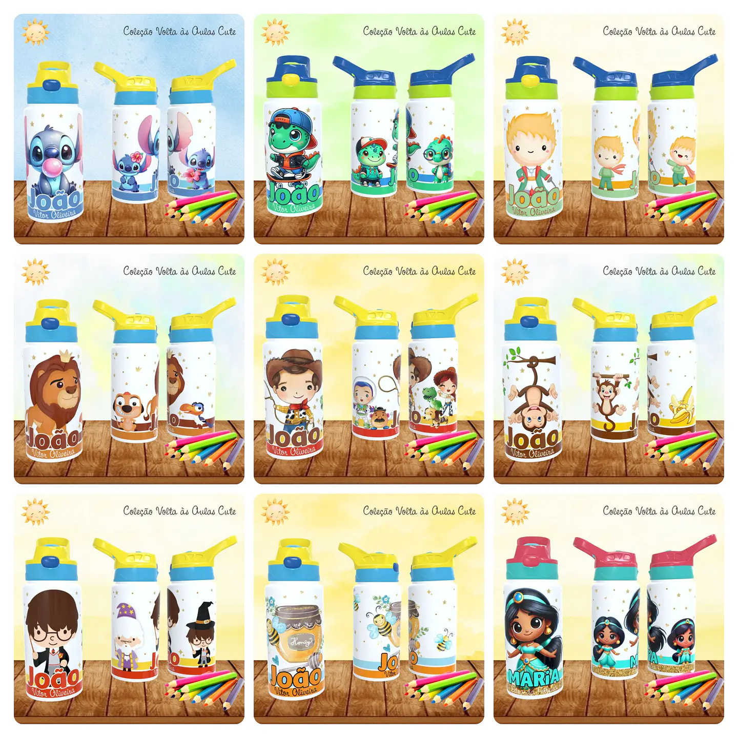 165 Artes para Toalinha Squeeze e Caneca Personagens Volta as Aulas Arquivo Editável  15